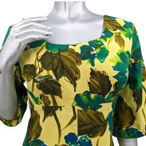 SALE Vintage 60's Mod Hawaiian Neon Bright Barkcloth Fabric Maxi Dress UI-MAIKAI